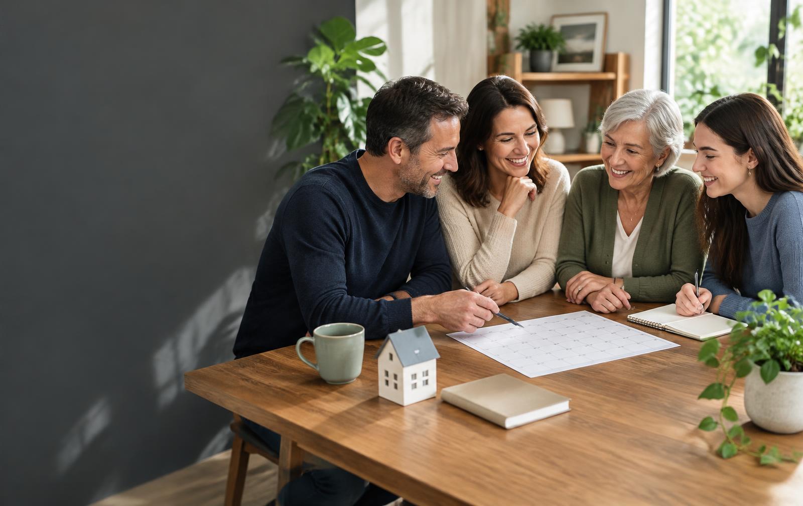 Three generations planning family milestones together at home